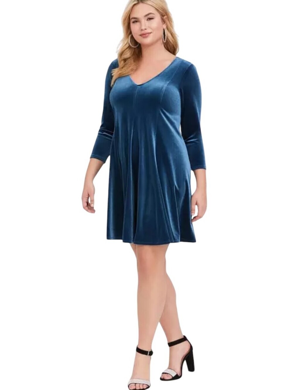 Torrid Mini Blue Velvet A Line Fluted Dress 1X